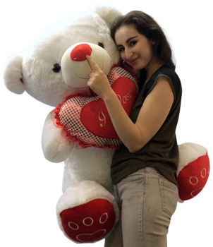 Giant Valentines Day Teddy Bear Soft White Oversized Plush Holds I LOVE YOU Heart Pillow Giant Valentines Day Teddy Bear Soft White Oversized Plush Holds I LOVE YOU Heart Pillow