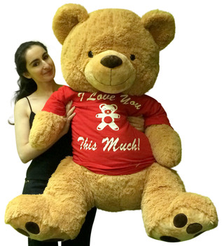 Giant Teddy Bear 4 Foot Soft New, Wears Tshirt I Love You This Much Giant Teddy Bear 4 Foot Soft New, Wears Tshirt I Love You This Much