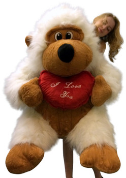 Giant Valentine Stuffed White Gorilla Holding I LOVE YOU Heart Pillow Size 51 Inches Waist Long Fur Big Plush Valentine's Day Stuffed Animal White Giant Valentine Stuffed White Gorilla Holding I LOVE YOU Heart Pillow Size 51 Inches Waist Long Fur Big Plush Valentine's Day Stuffed Animal White