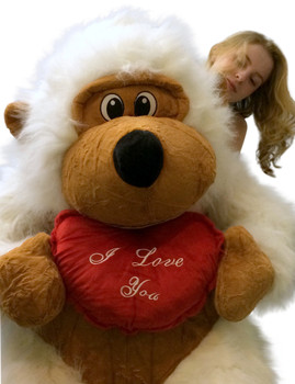 Giant Valentine Stuffed White Gorilla Holding I LOVE YOU Heart Pillow Size 51 Inches Waist Long Fur Big Plush Valentine's Day Stuffed Animal White Giant Valentine Stuffed White Gorilla Holding I LOVE YOU Heart Pillow Size 51 Inches Waist Long Fur Big Plush Valentine's Day Stuffed Animal White