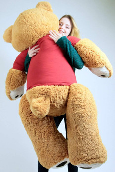 Big Plush Giant Teddy Bear Five Feet Tall Honey Brown Color Wears Tshirt that says I LOVE YOU THIS MUCH Big Plush Giant Teddy Bear Five Feet Tall Honey Brown Color Wears Tshirt that says I LOVE YOU THIS MUCH