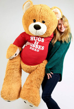Big Plush Giant Valentine Teddy Bear Five Feet Tall Honey Brown Color Wears Tshirt that says HUGS AND KISSES XOXO Big Plush Giant Valentine Teddy Bear Five Feet Tall Honey Brown Color Wears Tshirt that says HUGS AND KISSES XOXO