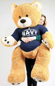 United States Navy Big Plush Giant Teddy Bear Five Feet Tall Honey Brown Color Wears Tshirt that says SOMEONE IN THE NAVY LOVES YOU United States Navy Big Plush Giant Teddy Bear Five Feet Tall Honey Brown Color Wears Tshirt that says SOMEONE IN THE NAVY LOVES YOU
