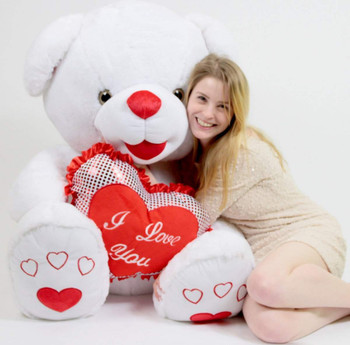 Romantic Giant White Teddy Bear 40 inch Soft with Big Plush I LOVE YOU Heart Romantic Giant White Teddy Bear 40 inch Soft with Big Plush I LOVE YOU Heart