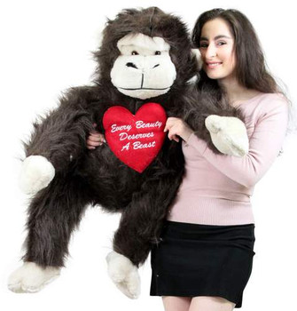 Romantic Giant Stuffed Monkey 40 inch Soft, Embroidered Heart Says EVERY BEAUTY DESERVES A BEAST Romantic Giant Stuffed Monkey 40 inch Soft, Embroidered Heart Says EVERY BEAUTY DESERVES A BEAST