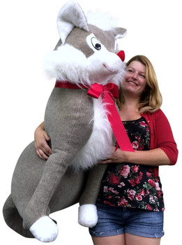 American Made Giant Stuffed Gray Cat 40 Inch Soft Silver Big Plush Animal Made in USA American Made Giant Stuffed Gray Cat 40 Inch Soft Silver Big Plush Animal Made in USA