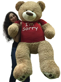 I'm Sorry Giant Teddy Bear 5 Feet Tall Tan Color Soft Wears T shirt that says I'M SORRY I'm Sorry Giant Teddy Bear 5 Feet Tall Tan Color Soft Wears T shirt that says I'M SORRY