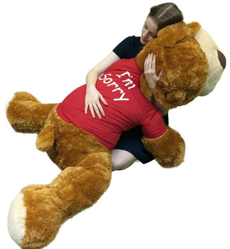 Say I'm Sorry with Giant Stuffed Puppy Dog 5 Feet Long Honey Brown Soft Wears T shirt that says I'M SORRY Say I'm Sorry with Giant Stuffed Puppy Dog 5 Feet Long Honey Brown Soft Wears T shirt that says I'M SORRY