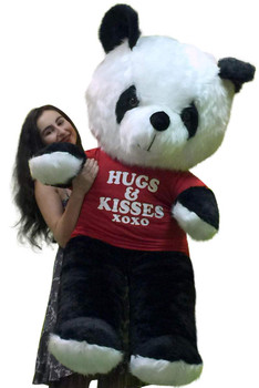 American Made Giant Stuffed Panda 54 Inch Soft Teddybear Wears HUGS AND KISSES Tshirt American Made Giant Stuffed Panda 54 Inch Soft Teddybear Wears HUGS AND KISSES Tshirt