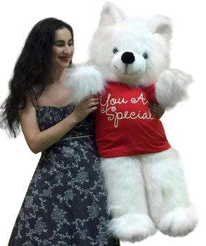 American Made Giant Teddy Bear 45 inches Wears YOU ARE SPECIAL T-shirt White Soft Big Plush American Made Giant Teddy Bear 45 inches Wears YOU ARE SPECIAL T-shirt White Soft Big Plush
