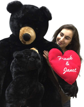 Your Personalized Message Custom Printed on Heart of Giant Stuffed Black Bear with Baby Cub Your Personalized Message Custom Printed on Heart of Giant Stuffed Black Bear with Baby Cub