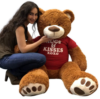 Big Plush 5 Foot Giant Teddy Bear 60 Inches Soft Cinnamon Brown Color Wears HUGS AND KISSES T-shirt Big Plush 5 Foot Giant Teddy Bear 60 Inches Soft Cinnamon Brown Color Wears HUGS AND KISSES T-shirt