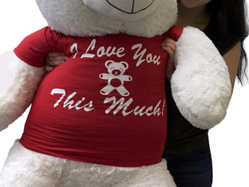 Giant Teddy Bear 52 Inch White Soft, Wears Removable T-shirt I Love You This Much Giant Teddy Bear 52 Inch White Soft, Wears Removable T-shirt I Love You This Much