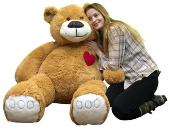 Giant Teddy Bear 55 Inch Heart on Chest to Express Love, Tan Soft New Big Plush Teddybear Giant Teddy Bear 55 Inch Heart on Chest to Express Love, Tan Soft New Big Plush Teddybear