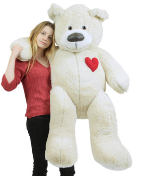 5 Foot Super Soft White Teddy Bear With Heart on Chest to Express Love, Weighs 15 Pounds, Made in USA 5 Foot Super Soft White Teddy Bear With Heart on Chest to Express Love, Weighs 15 Pounds, Made in USA