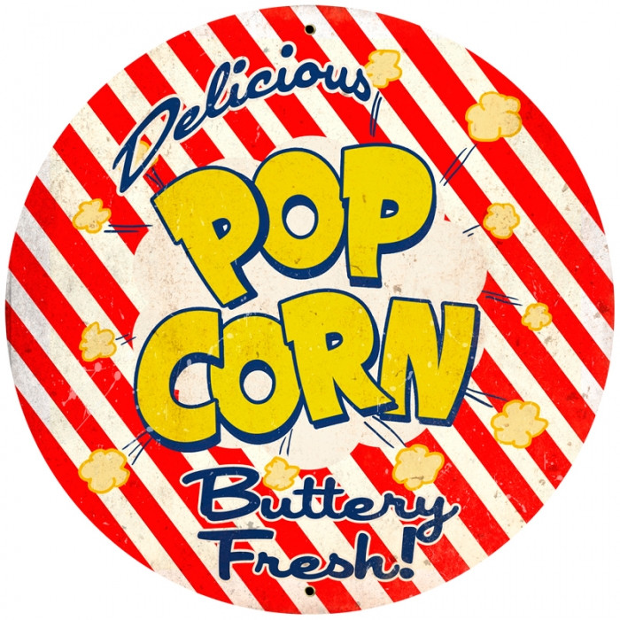 Retro Popcorn Round Metal Sign 28 x 28 inches