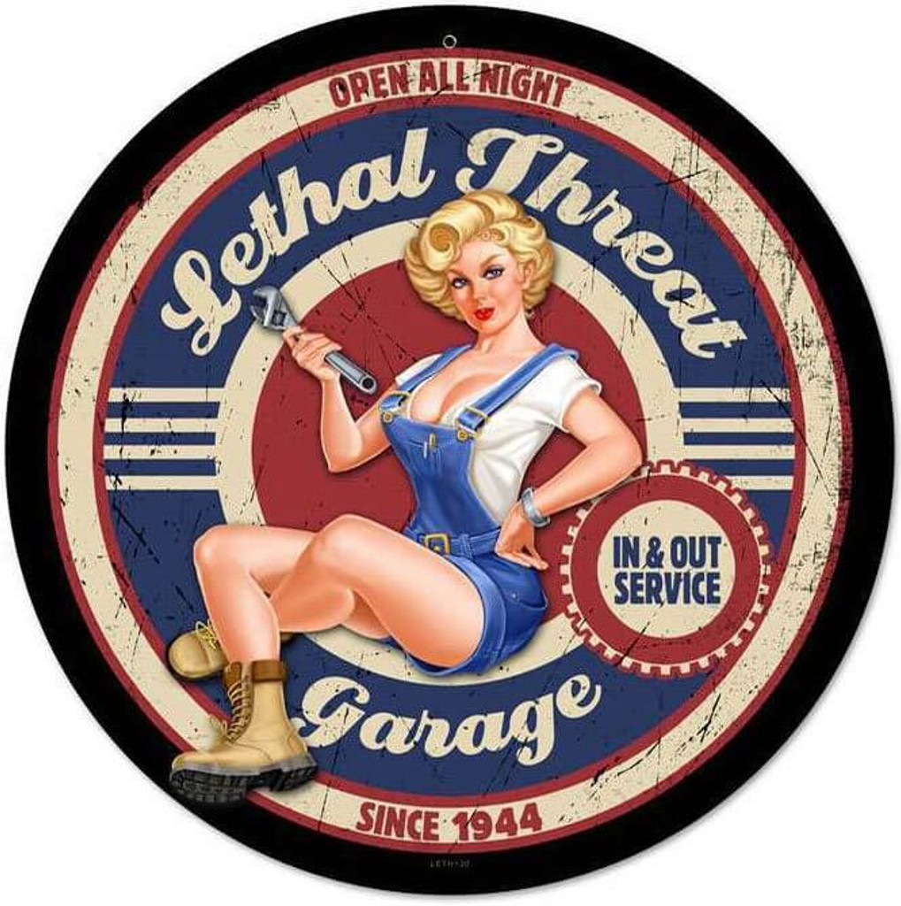 Retro Lethal Garage Metal Sign 14 X 14 Inches   BUST139 Retro Lethal Garage Pinup Metal Sign  10486.1536244625 