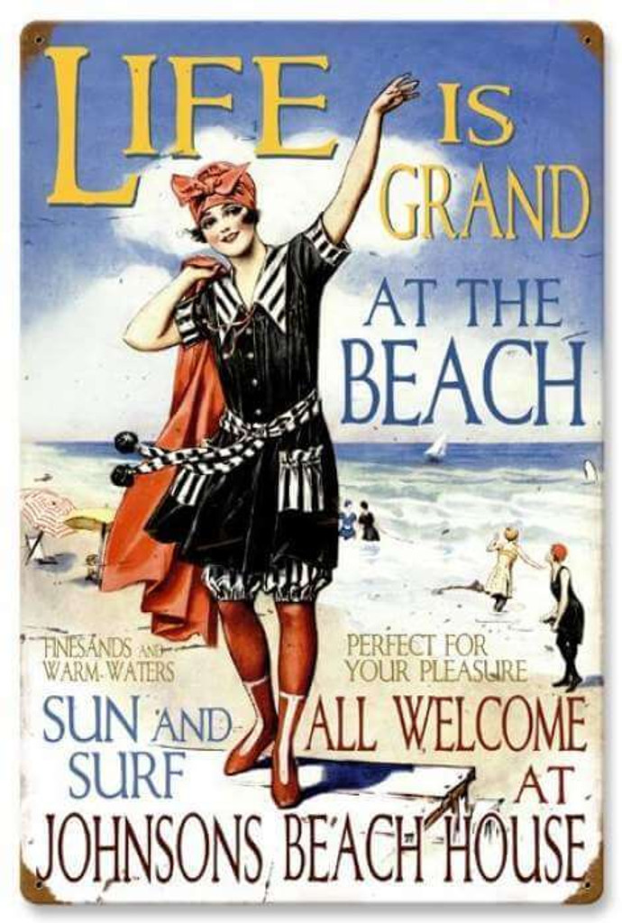 Vintage Beach House Metal Sign - Personalized 16 x 24 Inches