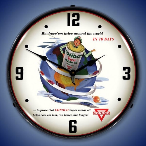Conoco Super Motor Oil Lighted Wall Clock 14 x 14 Inches