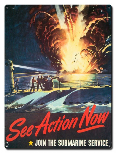 See Action Submarine Service Metal Sign 12 x 16 Inches