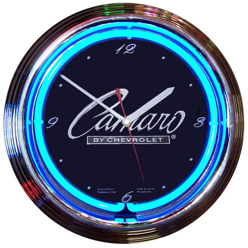 Retro GM CAMARO SCRIPT NEON CLOCK 15 x 15 Inches