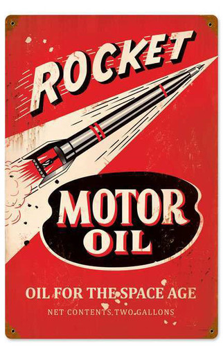 Retro Rocket Motor Oil Metal Sign 12 x 18 Inches