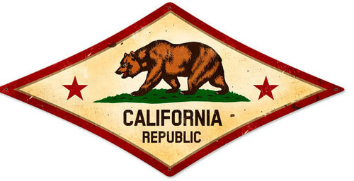 Retro California Flag Diamond Metal Sign 24 x 12 Inches