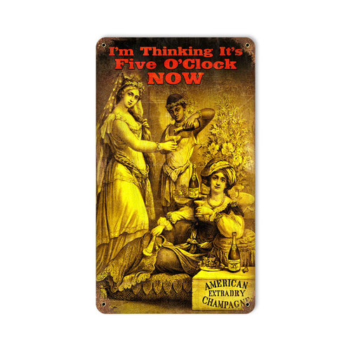 Retro Five O clock Metal Sign 8 x 14 Inches