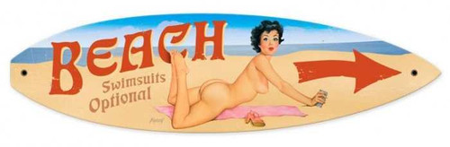 Vintage-Retro Nude Beach Surfboard Metal-Tin Sign