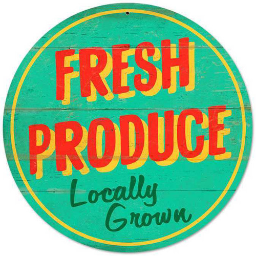 Retro Fresh Produce Round Metal Sign 14 x 14 Inches