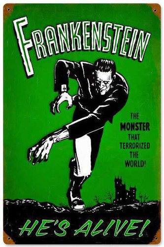 Retro Frankenstein Alive Vintage Metal Sign 12 x 18 Inches