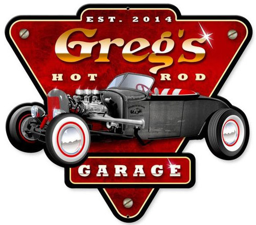 Hot Rod Garage Tin Sign - Personalized 14 x 15 Inches