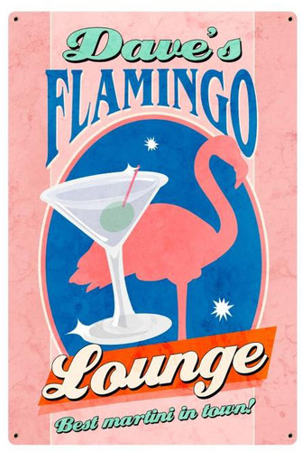 Flamingo Lounge Tin Sign - Personalized 12 x 18 Inches