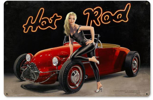 Hot Rod Pinup Girl Vintage Metal Sign 18 x 12 Inches