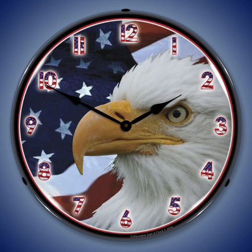 American Bald Eagle Lighted Wall Clock 14 x 14 Inches