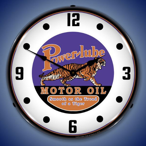 Powerlube Motor Oil Lighted Wall Clock 14 x 14 Inches