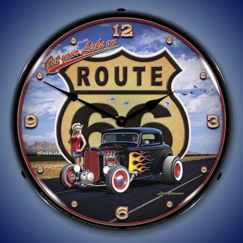 Get Your Licks on Route 66 Lighted Wall Clock 14 x 14 Inches