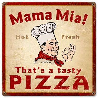 Vintage Mama Mia Pizza Metal Sign 12 x 12 Inches