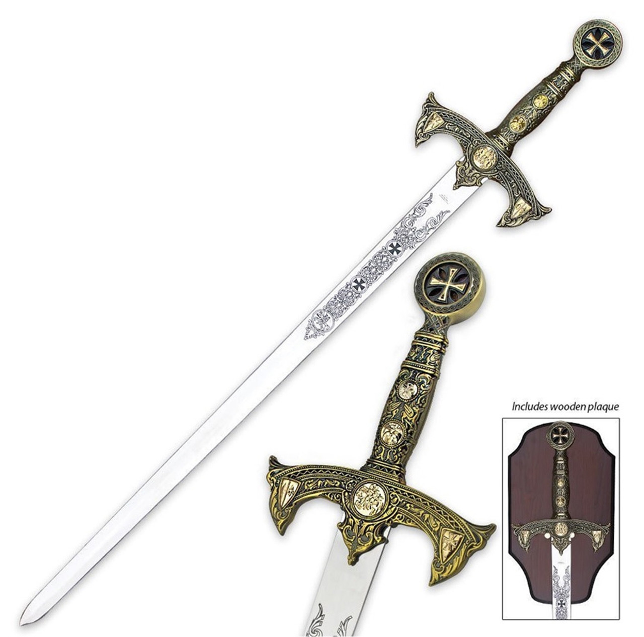 47 Medieval 12th Century Knights Templar Crusader Sword With Plaque Bronze   LP 2037BZ 2  06648.1487605937 