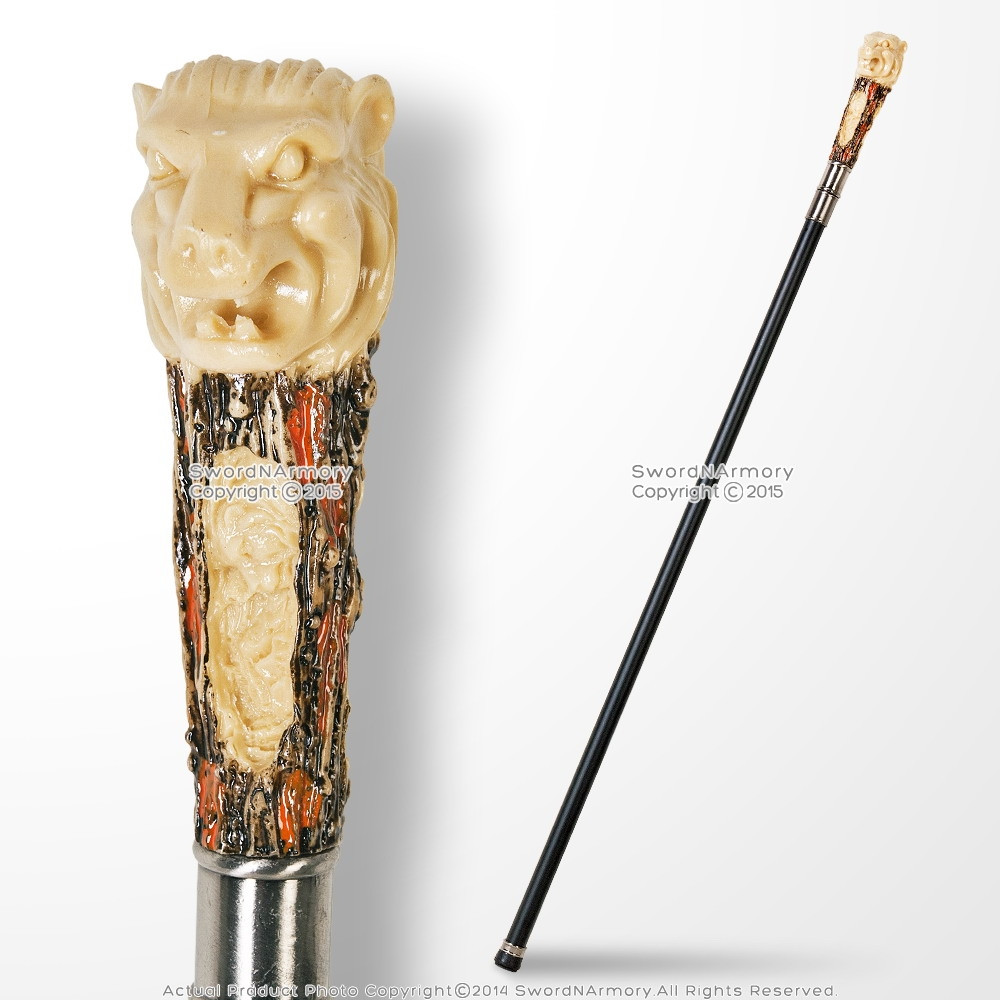 34" Lion Head Head Color Handle Steel Shaft Fantasy Walking Stick
