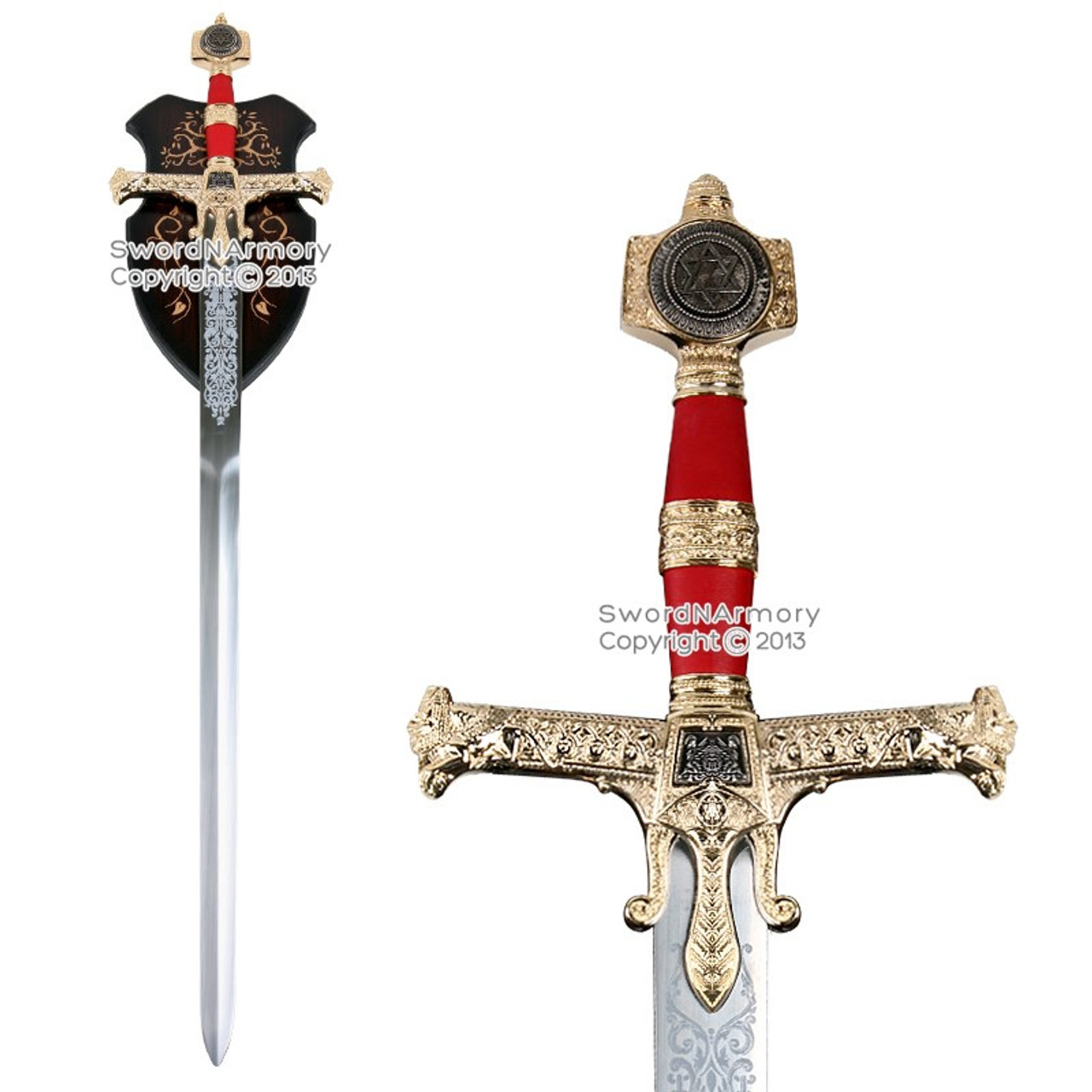 49" Medieval 10th Century King Solomon Crusader Knight Sword Deluxe Display Plaq