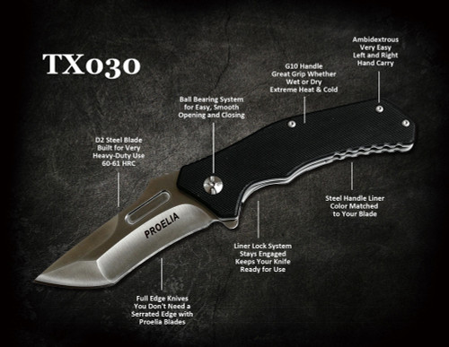 Defcon TX030 Proelia Recurve Tanto Point D2 Steel Blade Ball Bearing Liner Lock G10 Handle Tactical Folding Knife (variety of handle colors and blade finishes) Defcon TX030 Proelia Recurve Tanto Point D2 Steel Blade Ball Bearing Liner Lock G10 Handle Tactical Folding Knife (variety of handle colors and blade finishes)