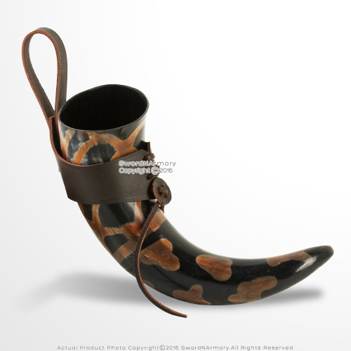 Viking Burnt Scales Renaissance Medieval Drinking Cow Horn w/ Leather Belt Frog Viking Burnt Scales Renaissance Medieval Drinking Cow Horn w/ Leather Belt Frog