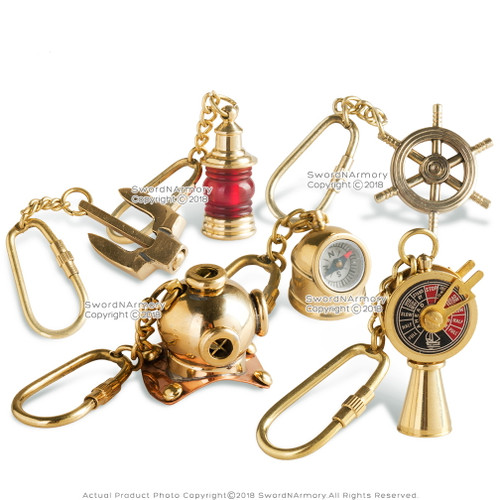 Set of 6 Handmade Brass Miniature Keychain Keyring Nautical Gift Souvenir Navigation Wheel Stockless Anchor Helmet Set of 6 Handmade Brass Miniature Keychain Keyring Nautical Gift Souvenir Navigation Wheel Stockless Anchor Helmet