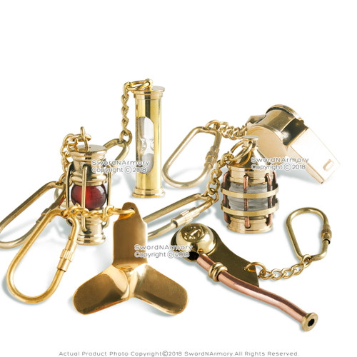 Set of 6 Handmade Brass Miniature Keychain Keyring Nautical Gift Souvenir Sand Timer Whistle Lantern Ship Propeller Set of 6 Handmade Brass Miniature Keychain Keyring Nautical Gift Souvenir Sand Timer Whistle Lantern Ship Propeller