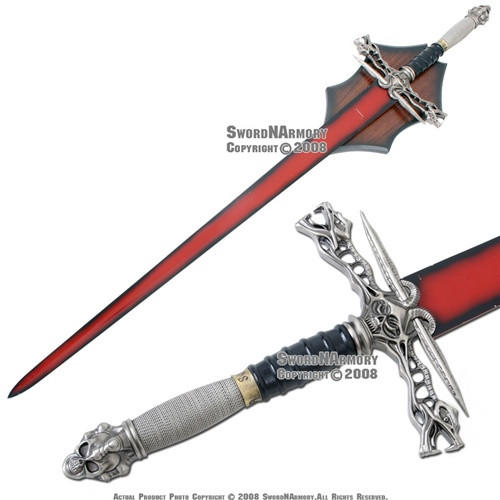 fire blade serpent fantasy long sword with wall mount plaque