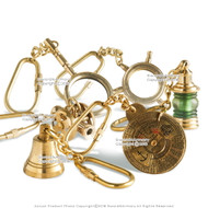 Set of 6 Handmade Brass Miniature Keychain Keyring Nautical Gift Souvenir Calendar Car Ship Cannon Sail Wheel Shipbell