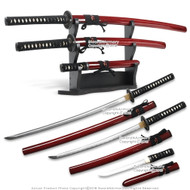 Red Last Samurai Katana Sword Set Katana Wakizashi Tanto with Display Stand  Red