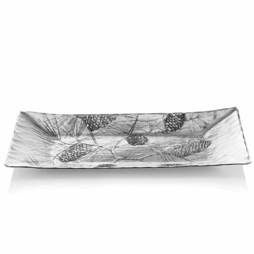 Handmade aluminum tray with holiday evergreen design Handmade aluminum tray with holiday evergreen design
