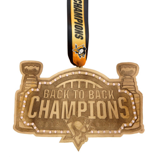 Pittsburgh Penguins Back to Back Champions Bronze Collector's Ornament with Swarovski Crystals Pittsburgh Penguins Back to Back Champions Bronze Collector's Ornament with Swarovski Crystals